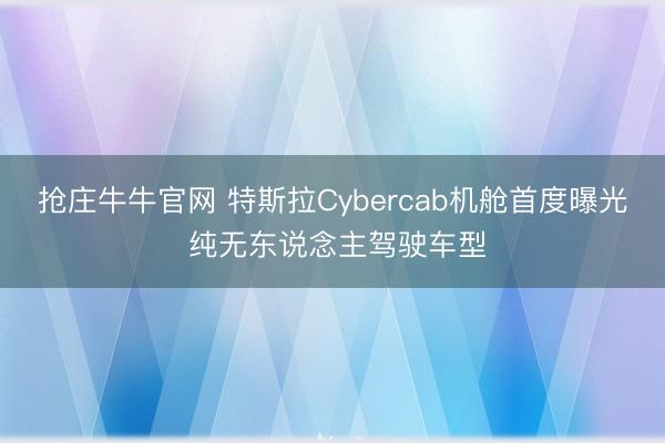 抢庄牛牛官网 特斯拉Cybercab机舱首度曝光 纯无东说念主驾驶车型